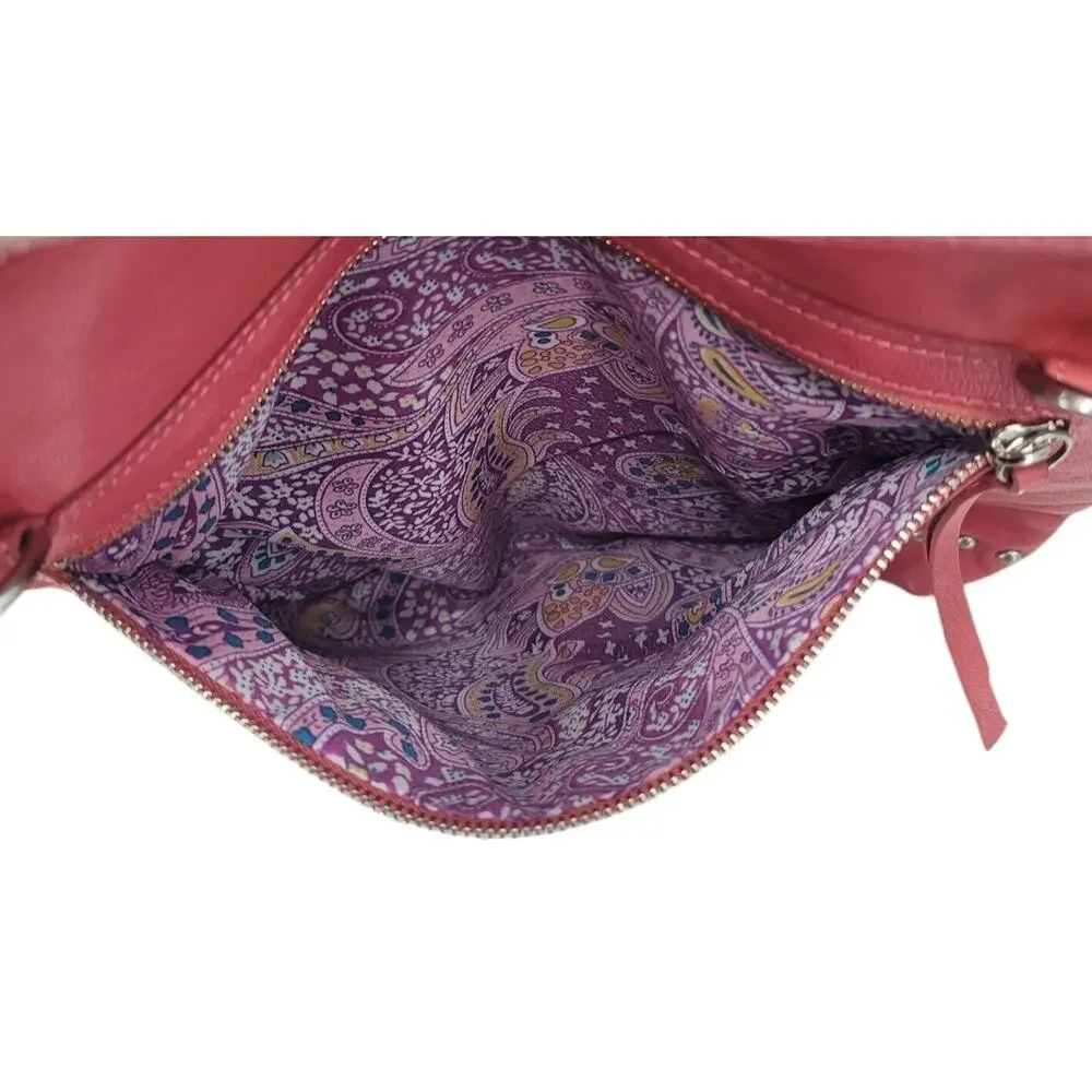 Sorial Studded‎ Leather Tote Shoulder Bag Pink Coral Boho Moto Satchel Purse